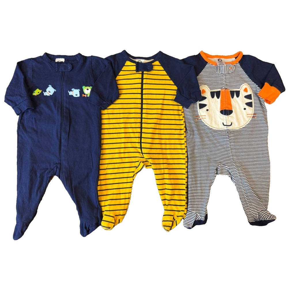Gerber Baby Boy 0/3 Months Footed Sleepers Outfits Zipper Pajamas Clothes Tiger